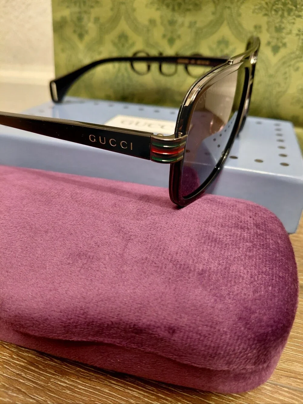 Gucci GG0448S 58mm Aviator Gun Framed Pilot Dark Sunglasses Size 58mm-16mm-145mm